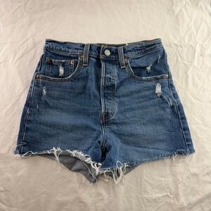 Levi Ribcage High Waisted Blue Denim Shorts Women's Sz 27